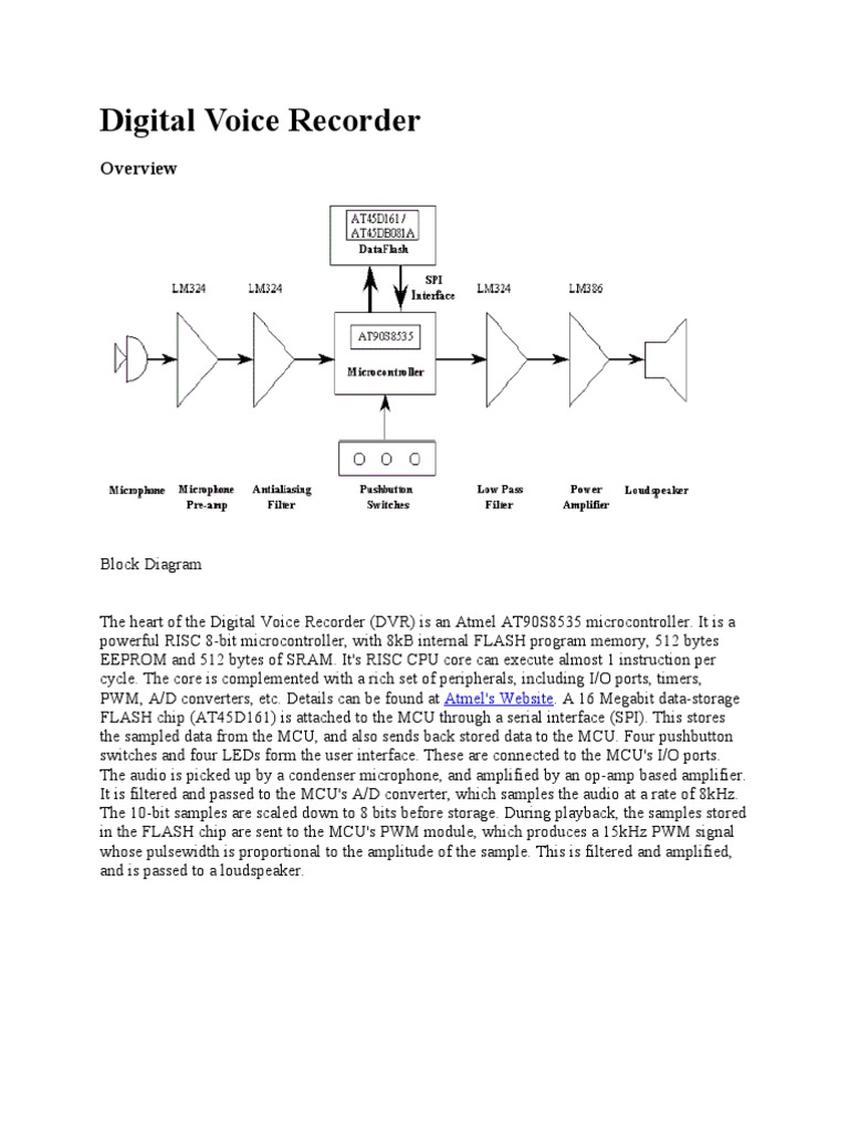 Digital Voice Recorder System Overview | PDF | Microcontroller | Amplifier