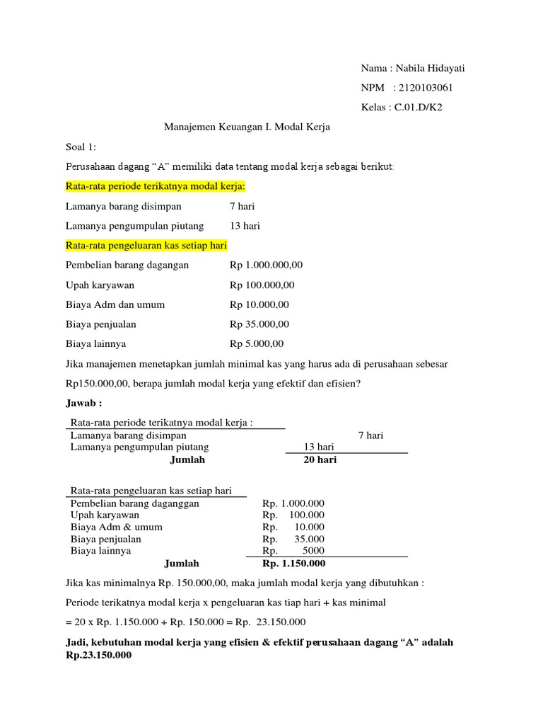 Kebutuhan Modal Kerja Efisien Perusahaan | PDF | Karier & Perkembangan ...