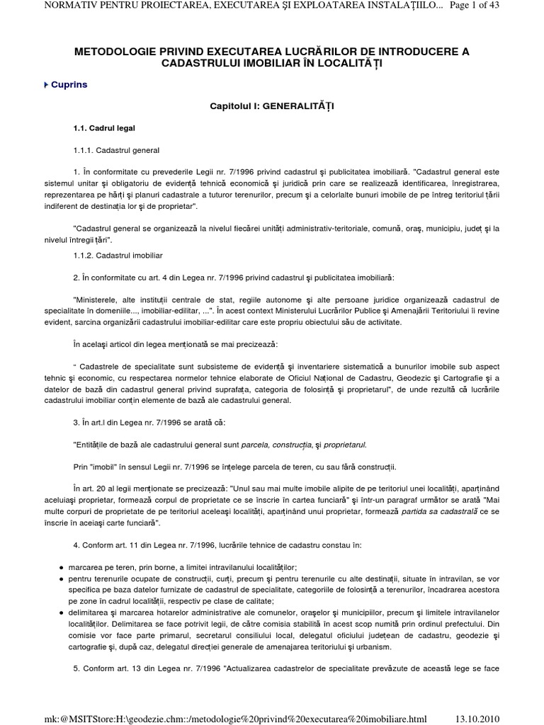 Cadastru 1 - Metodologie Privind Executarea Lucrarilor de Introducere A ...