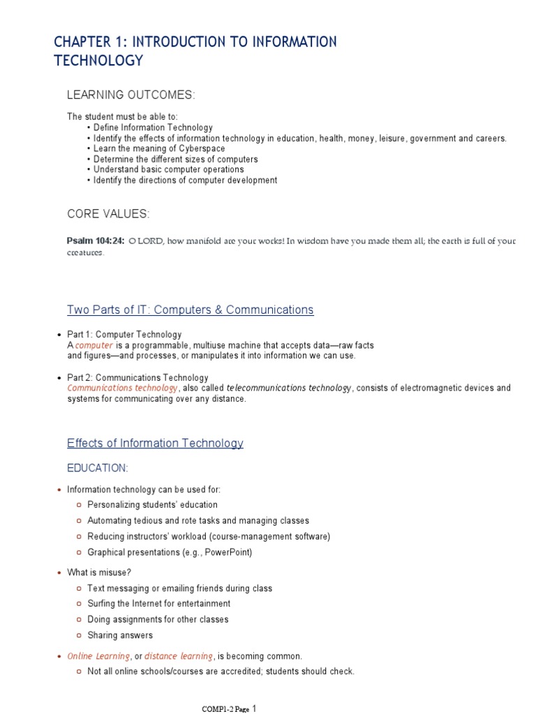 Chapter 1 Introduction To Information Technology | PDF | Personal ...
