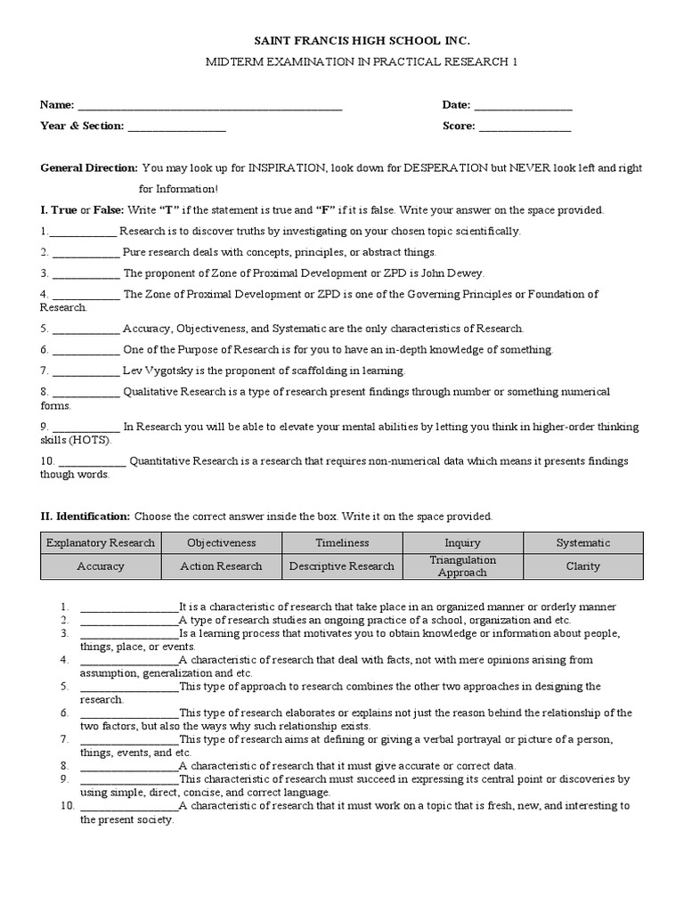 Grade 12 Practical Research Exam | PDF | Science | Behavioural Sciences