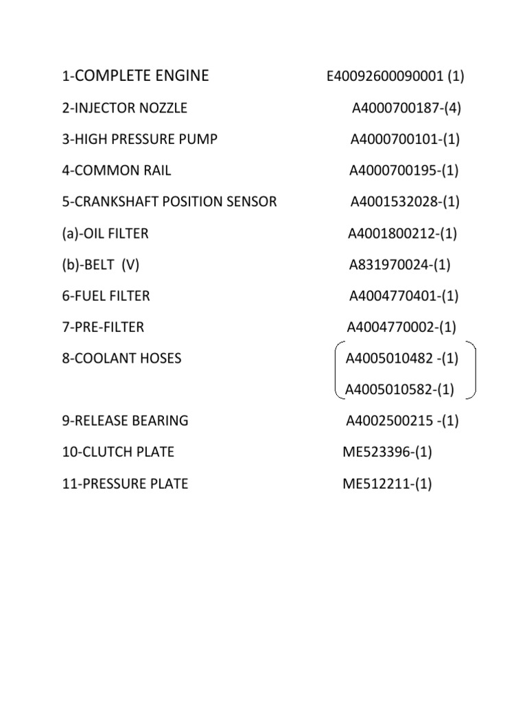 Engine Components and Part Numbers | PDF