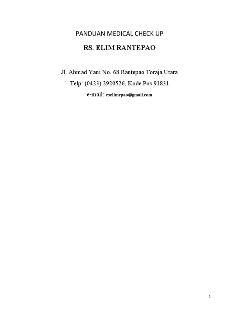 Panduan Pelayanan Medical Check Up Rs Pdf