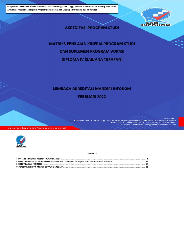 Matriks Penilaian Kinerja Lampiran 4 Peraturan BAN-PT Nomor 6 2022