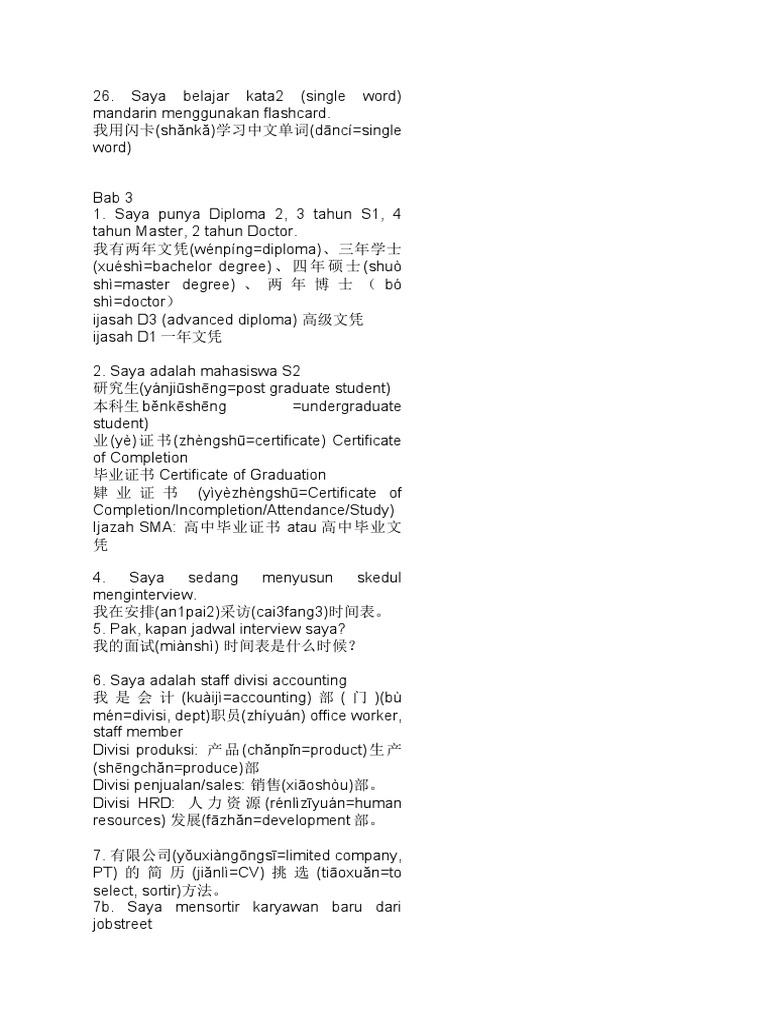 Contoh Kalimat Mandarin PDF