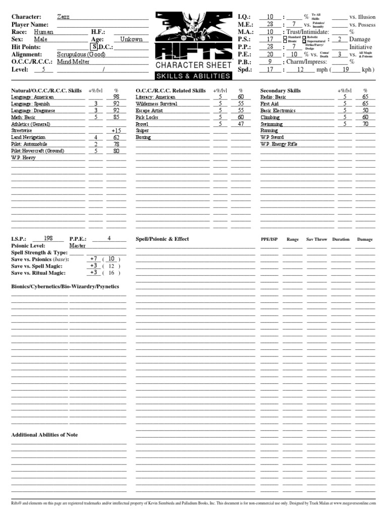 Rifts-Character-Sheet-Fillable-Mind Melter | PDF