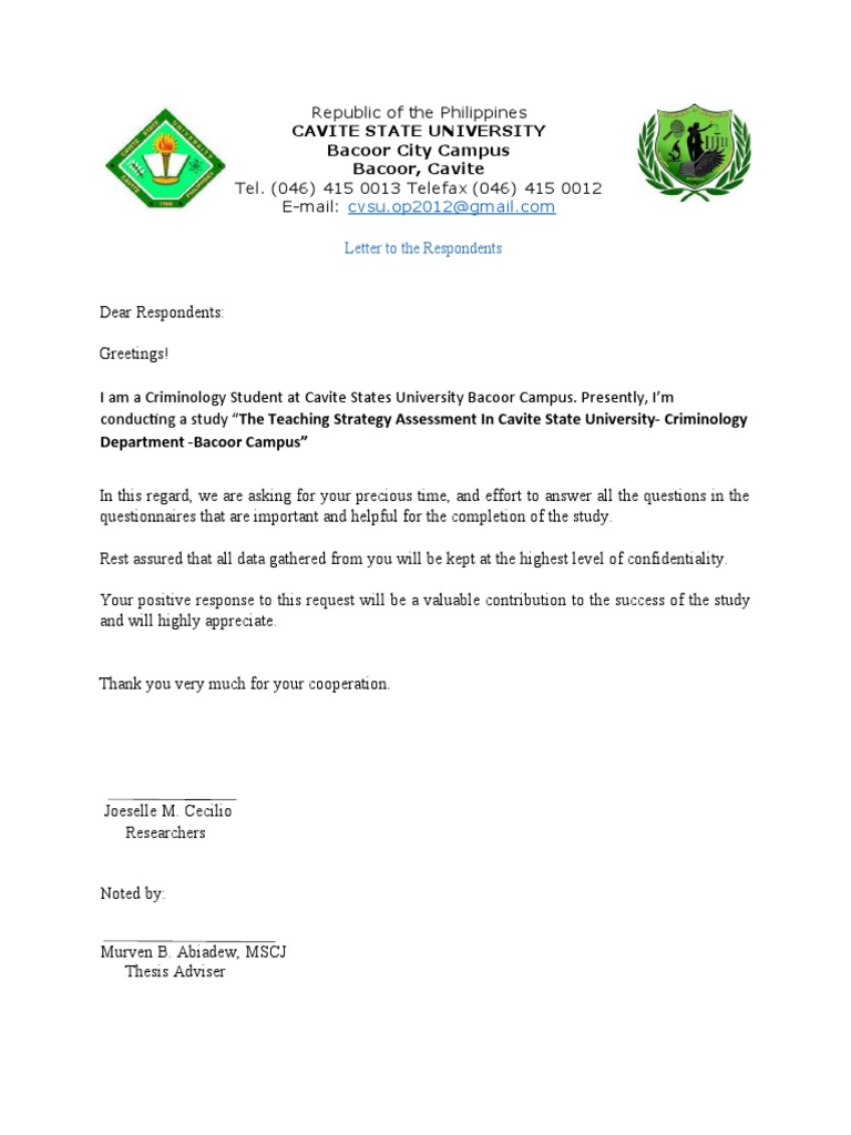 Letter To The Respondents PDF Critical Thinking Questionnaire