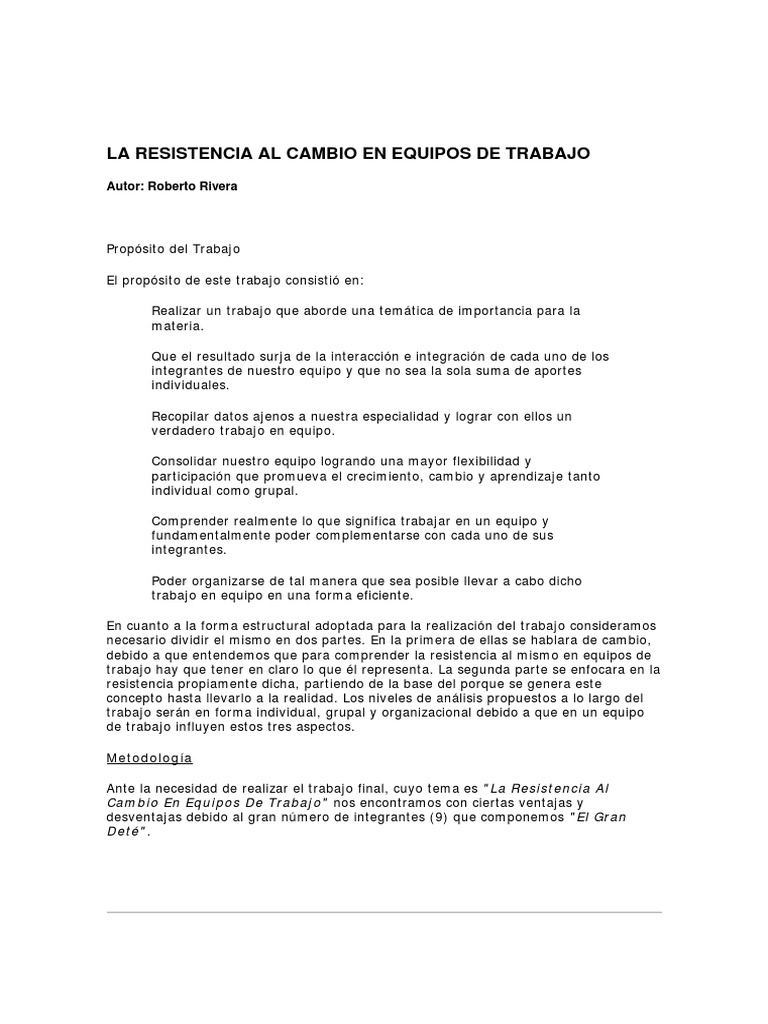 Resistencia al Cambio en Equipos de Trabajo | PDF | Percepción ...