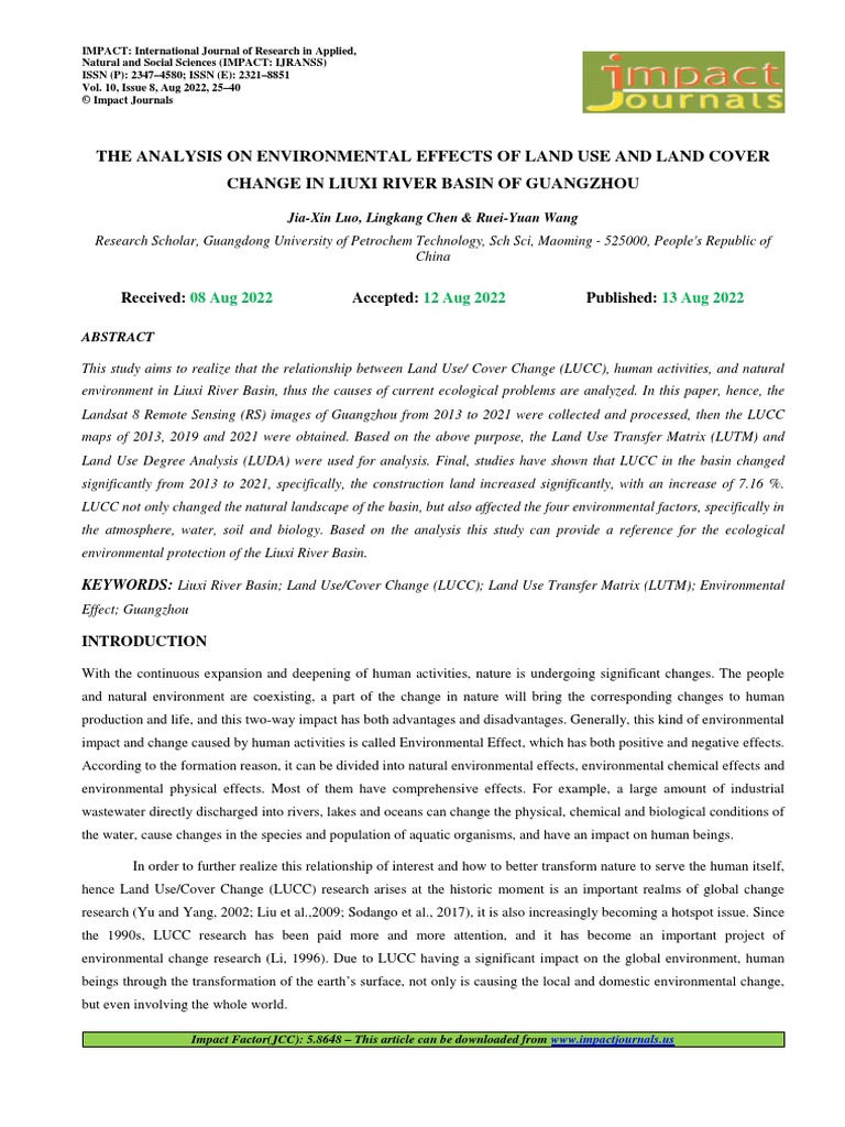 The Analysis On Environmental Effects of Land Use and Land Cover Change ...