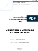L'Institution Litteraire Au Burkina Faso: Rapport de Synthèse en Vue de L'habilitation À Diriger Les Recherches (H.D.R.)