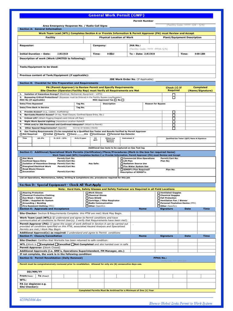 General Work Permit Guidelines | PDF | Personal Protective Equipment ...