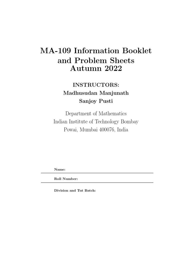 MA 109 Booklet Copy | PDF | Maxima And Minima | Calculus