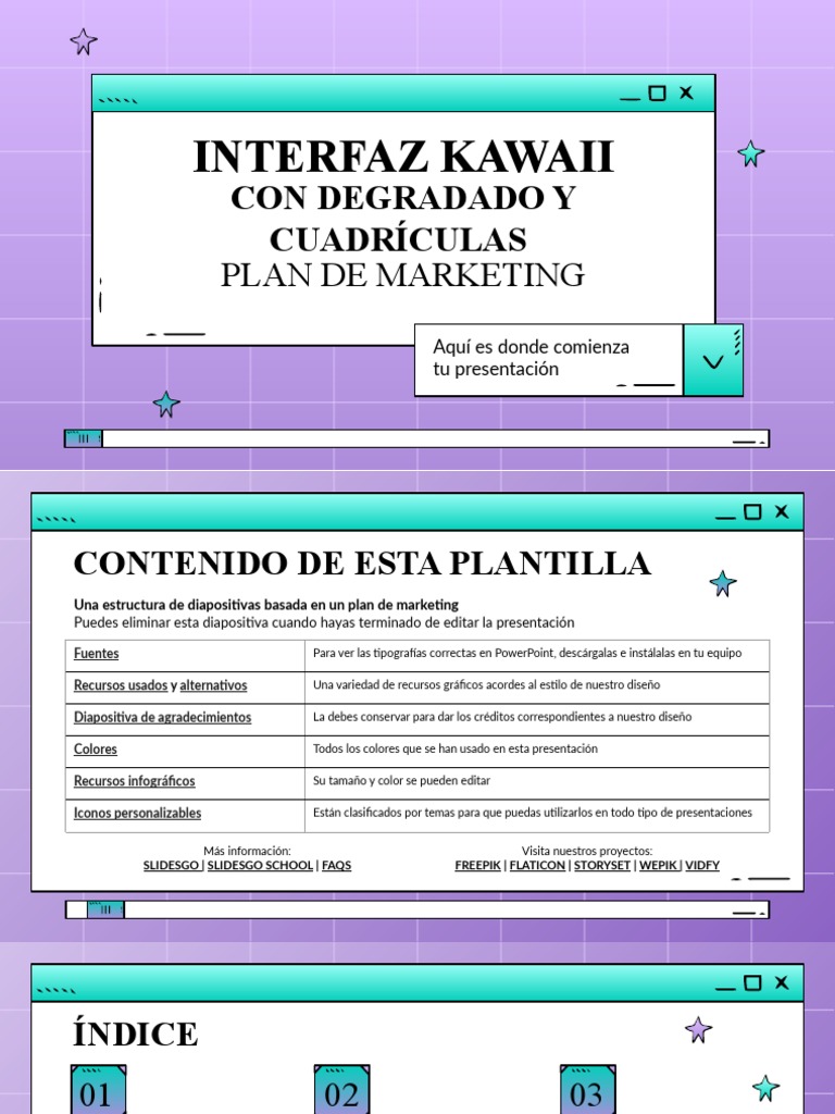 Kawaii Interface With Gradient & Grids Marketing Plan by Slidesgo PDF