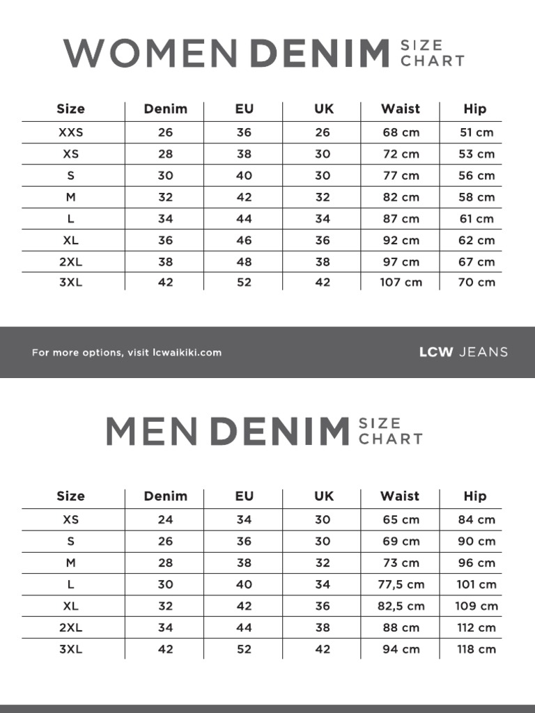 Denim Size Chart A4 Conv PDF