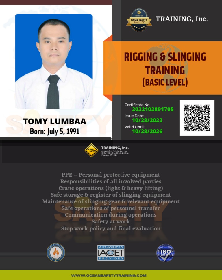 Rigging & Slinging Training: Tomy Lumbaa | PDF