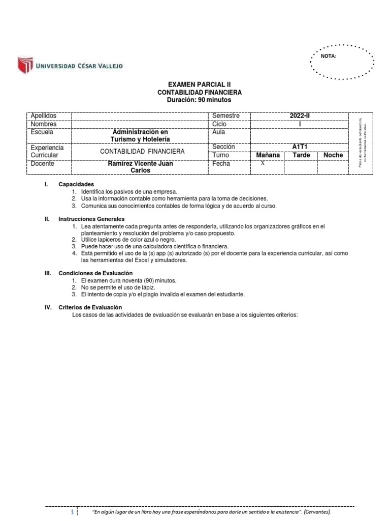 Examen Parcial Ii Contabilidad Financiera Pdf Contabilidad Prueba