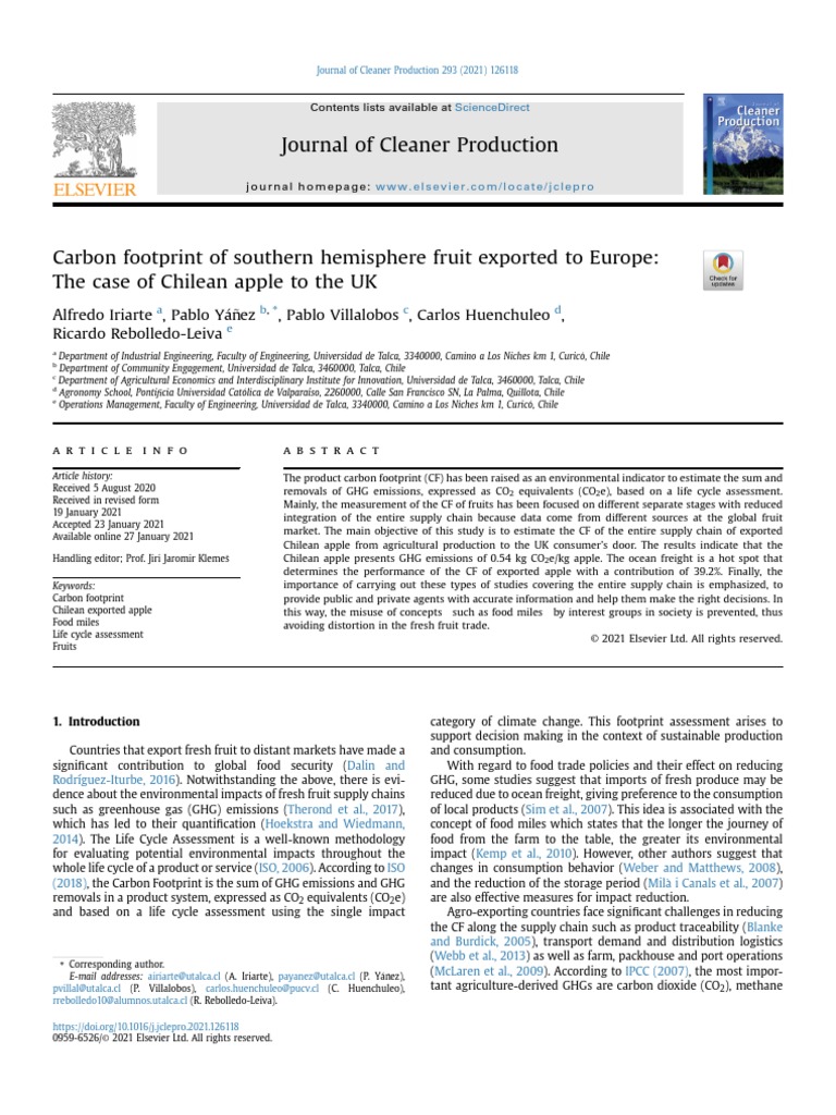 2021 - Carbon Footprint of Southern Hemisphere | PDF | Life Cycle ...