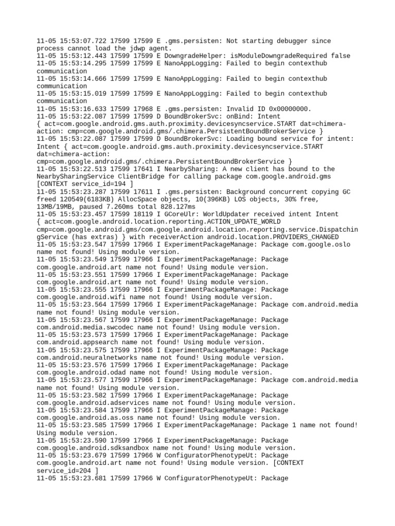 Log entries documenting system operations and package states from a