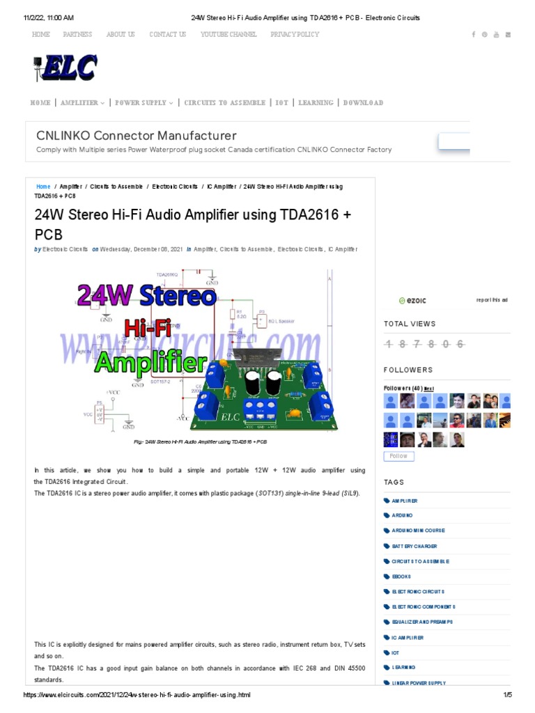 24W Stereo Hi-Fi Audio Amplifier Using TDA2616 + PCB - Electronic