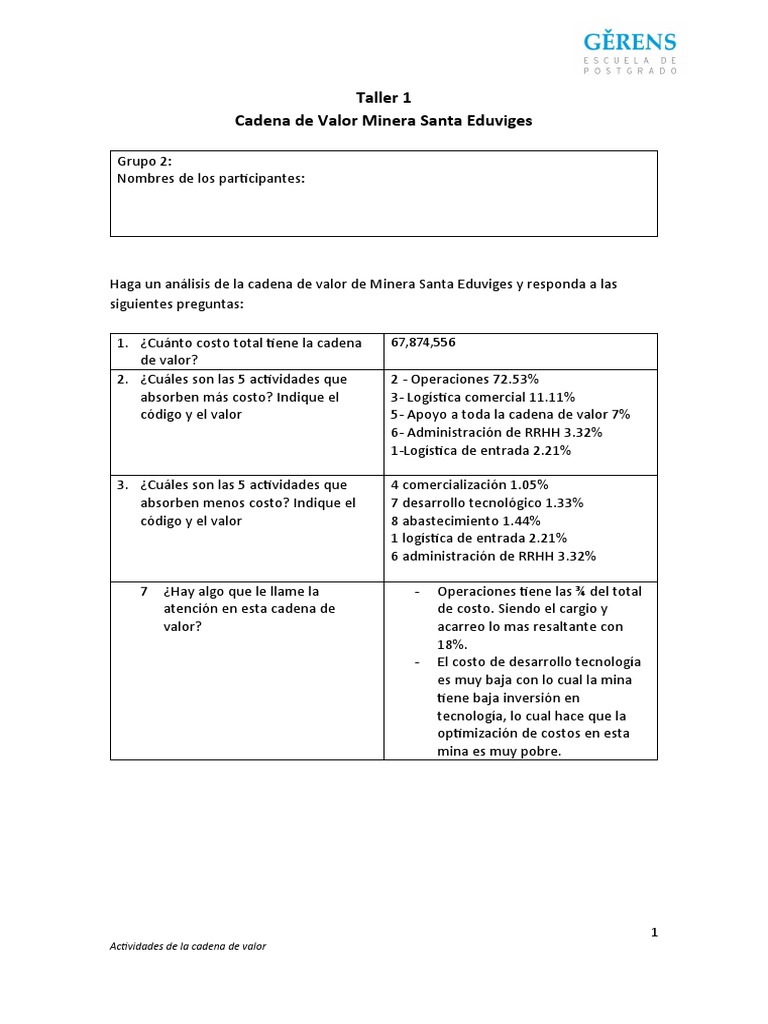 Análisis de la Cadena de Valor Minera Santa Eduviges | PDF | Tecnología