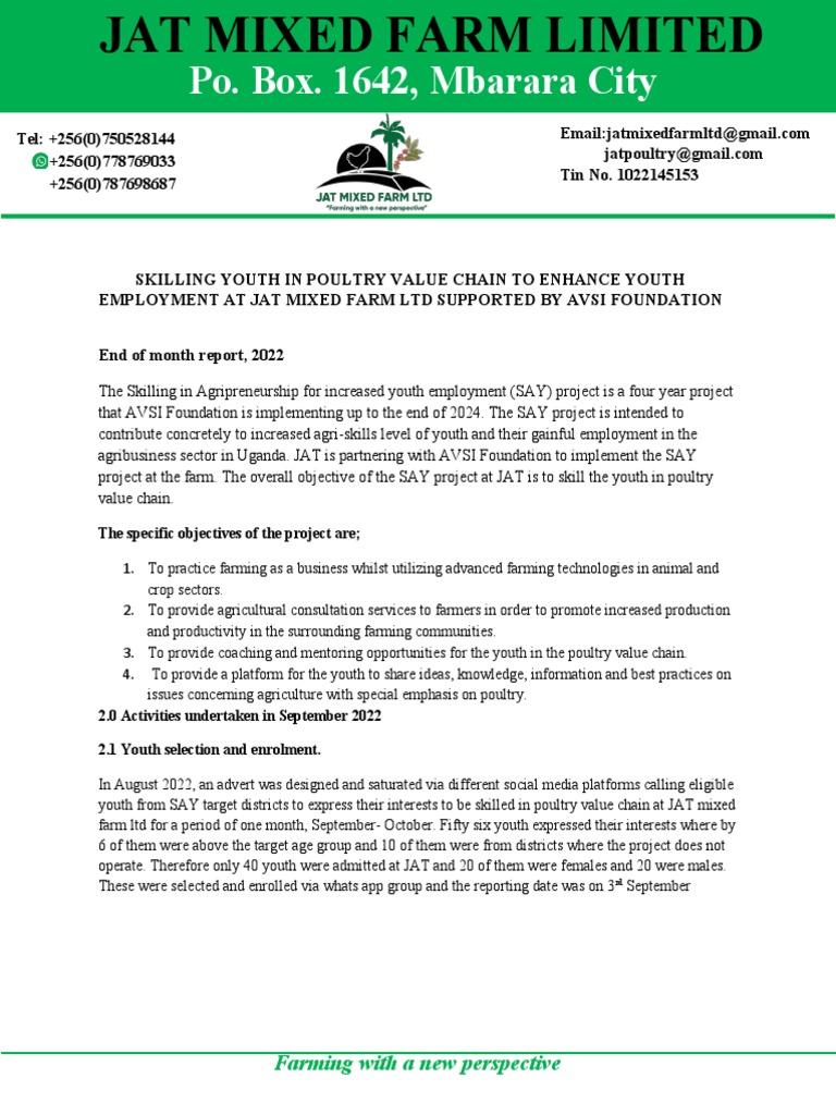 Avsi end of month report 2022 pdf agriculture chicken