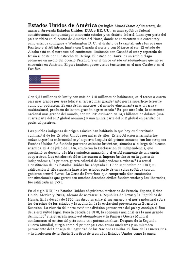 Estados Unidos de América | PDF | Los Estados Unidos | Literatura americana