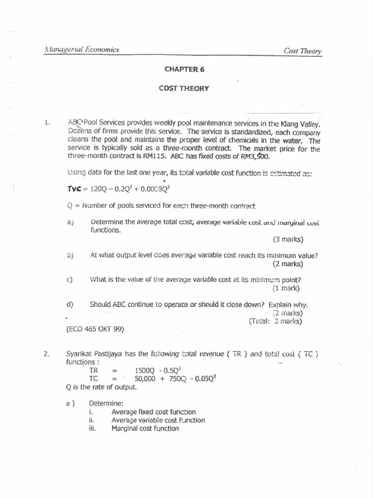 Manual - Cost Theory Exercises | PDF | Profit (Economics) | Marginal Cost
