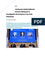 Nobel de Economía para Estadounidenses Bernanke, Diamond y Dybvig Por La Investigación de Los Bancos y Las Crisis Financieras
