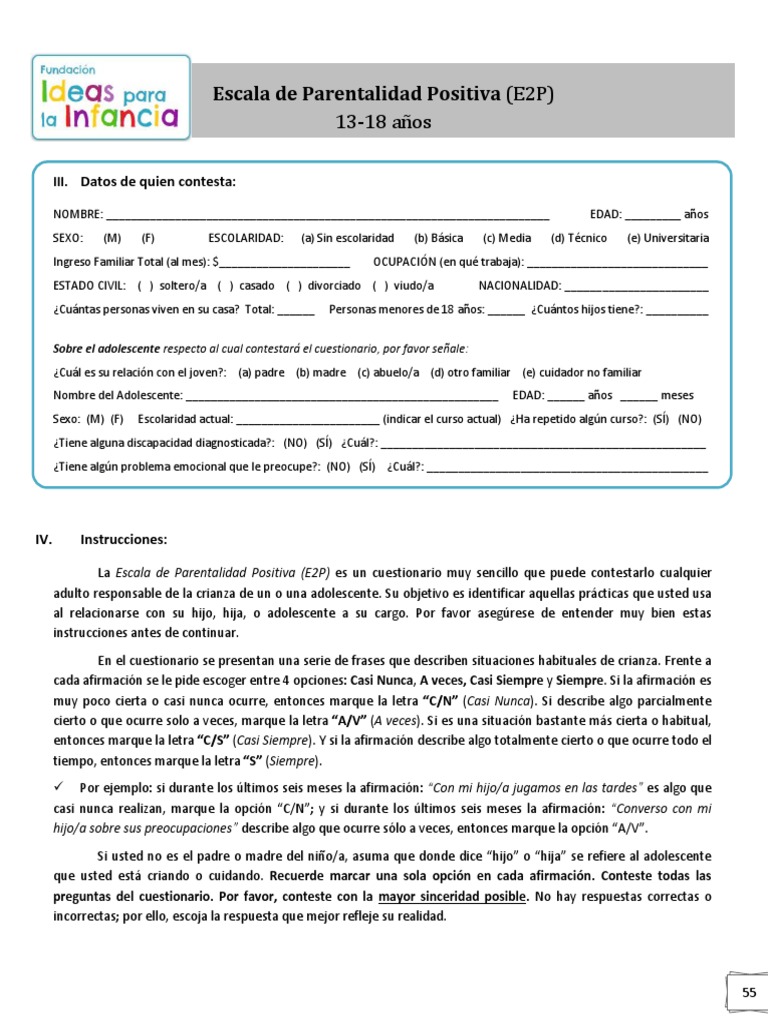 Escala de Parentalidad Positiva (E2P) : Datos de Quien Contesta | PDF