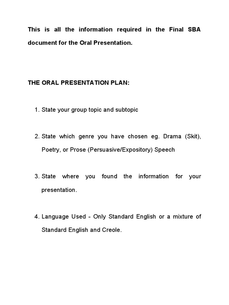 oral presentation plan definition