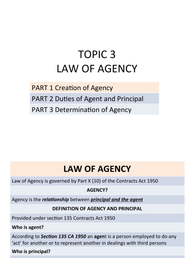 Topic 3 Law of Agency | PDF | Law Of Agency | Legal Liability