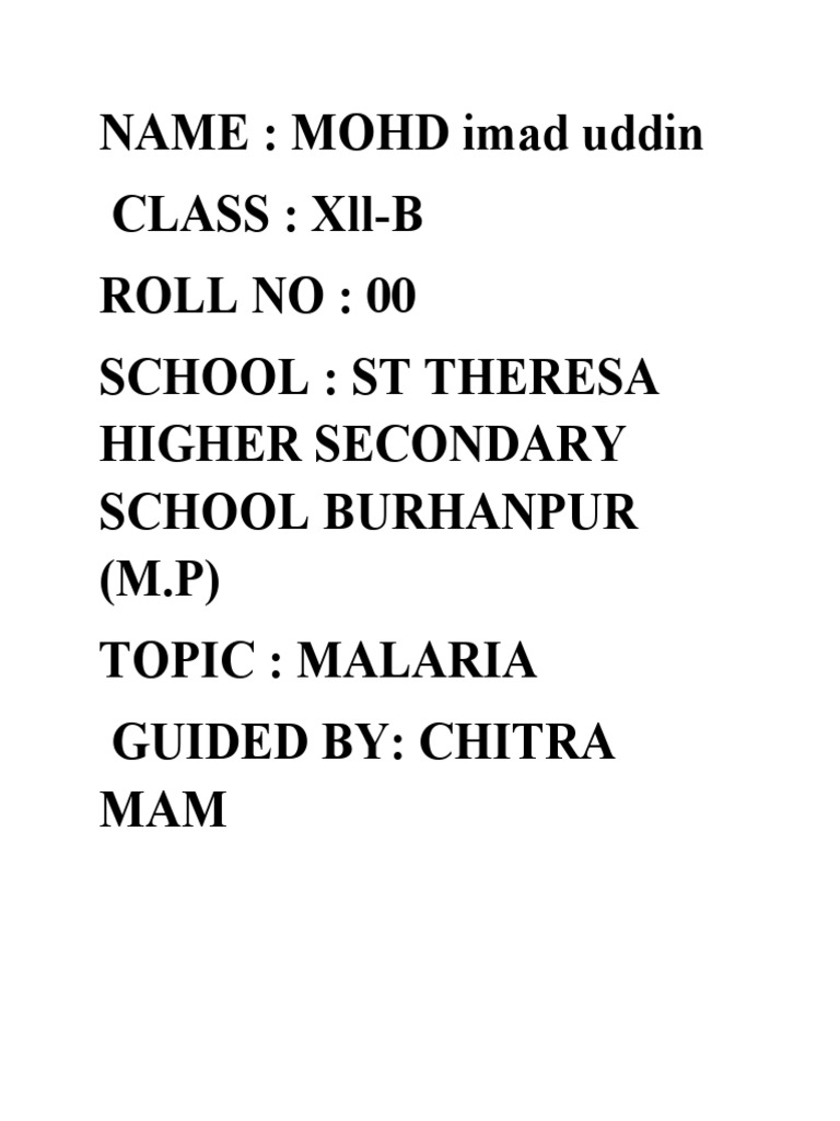 Malaria Project PDF Malaria Plasmodium Falciparum
