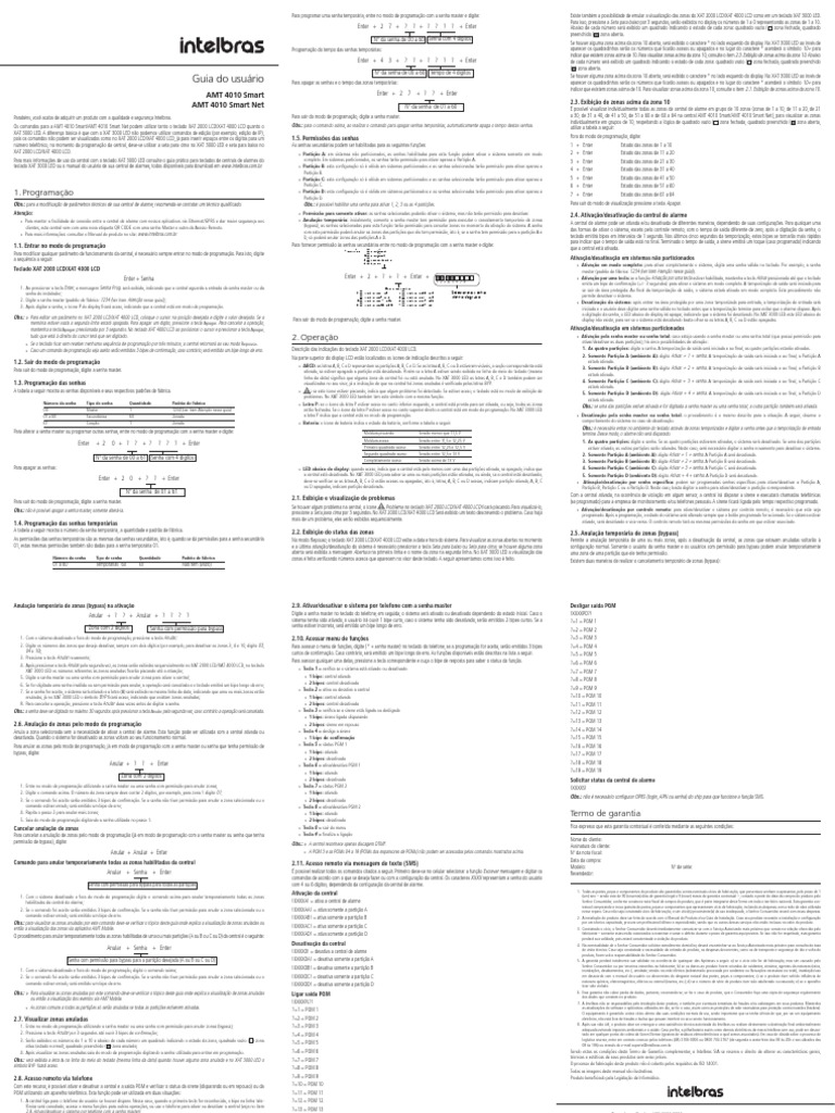 Guia Do Usuario AMT 4010 SMART Download grátis PDF Senha Teclado