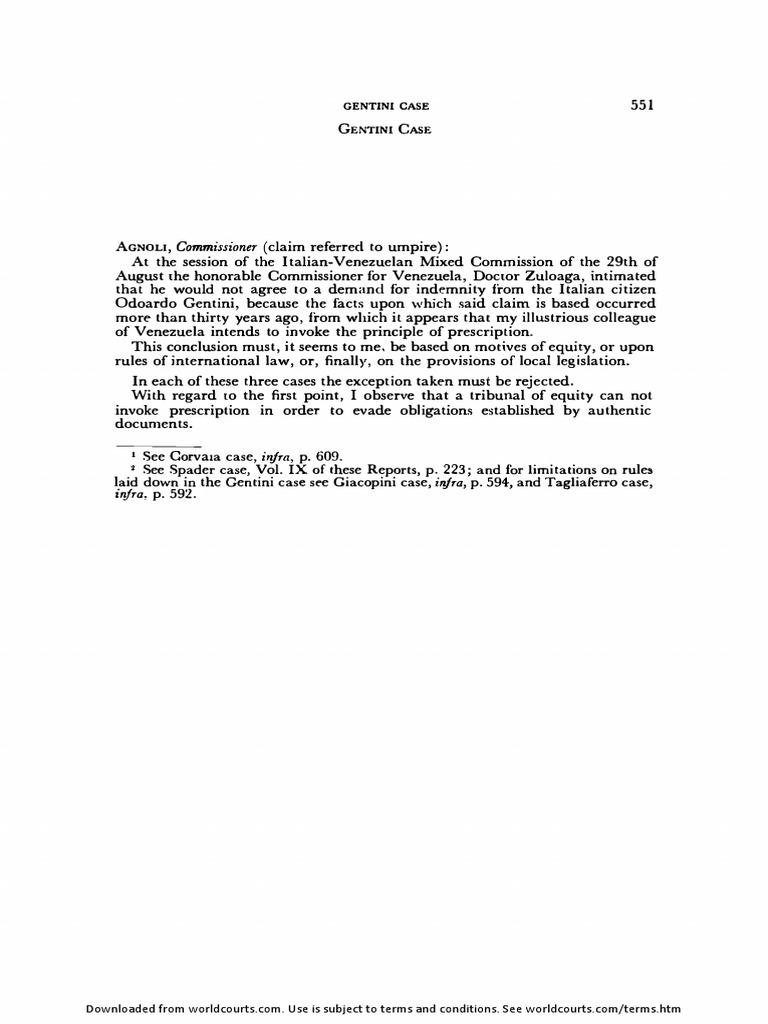 1903 Gentini V Venezuela PDF Laches (Equity) Government