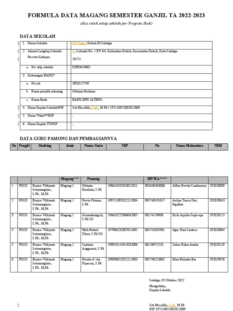 Formulir Magang Di Isi Mahasiswa Atau Dosen Pembimbing | PDF