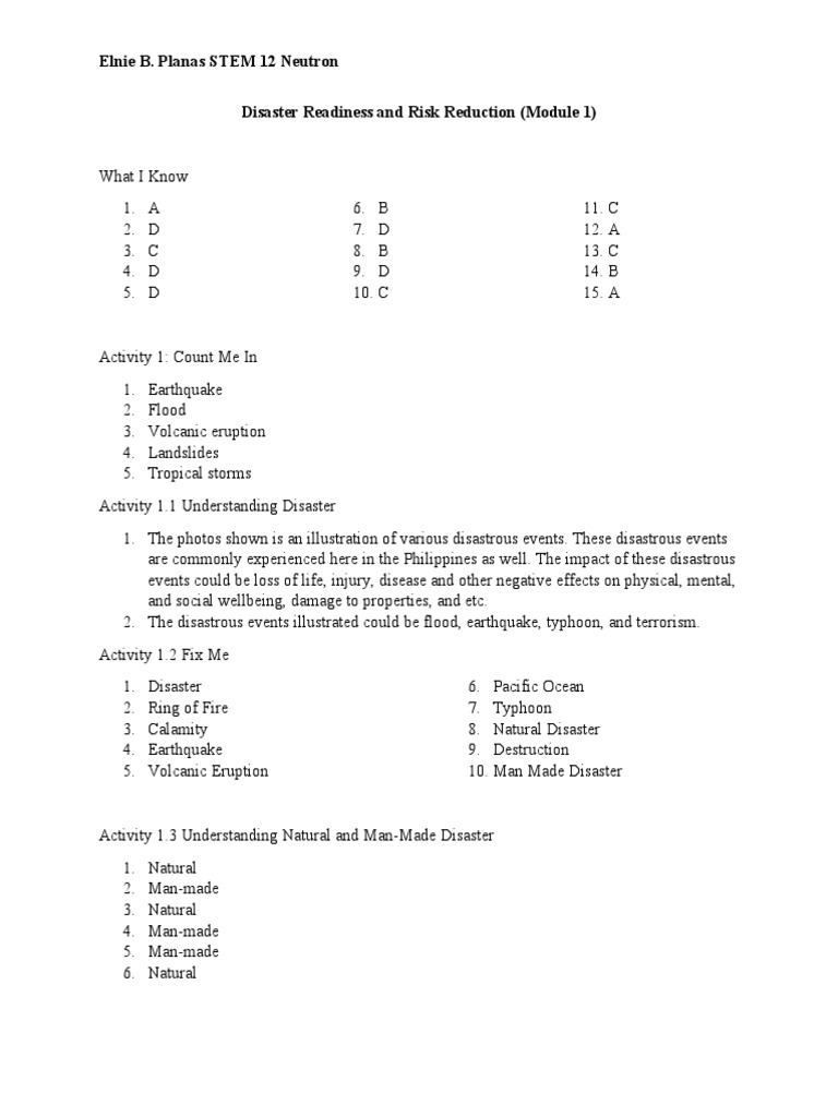 Disaster Readiness and Risk Reduction (Elnie) | PDF | Natural Disasters ...