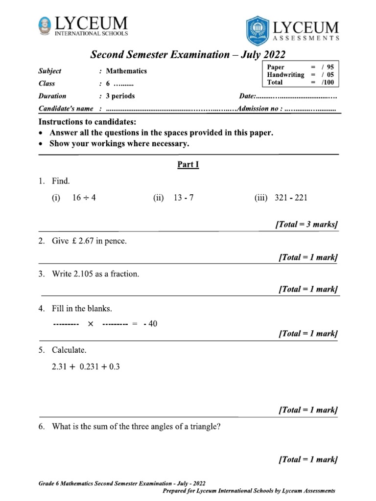 Grade 6 Mathematics PDF