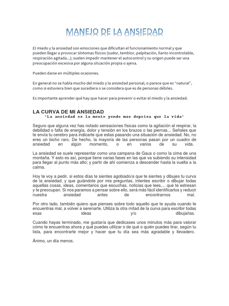 Manejo De La Ansiedad Pdf Ansiedad Temor