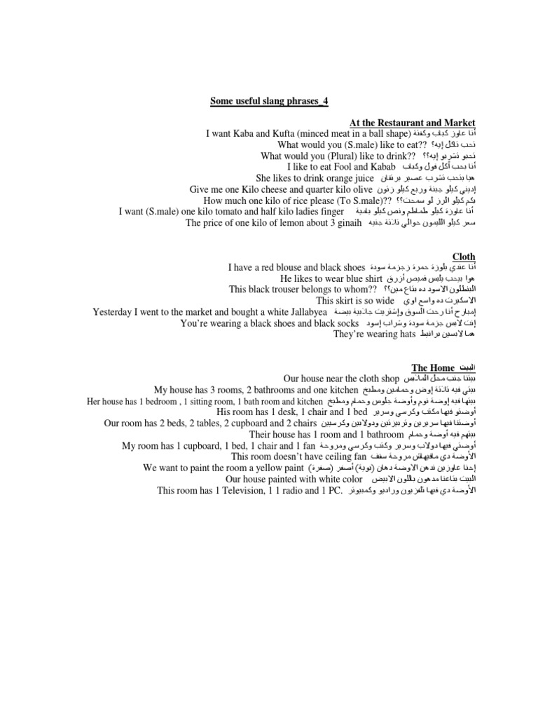 Common Slang Phrases for Dining and Home | PDF