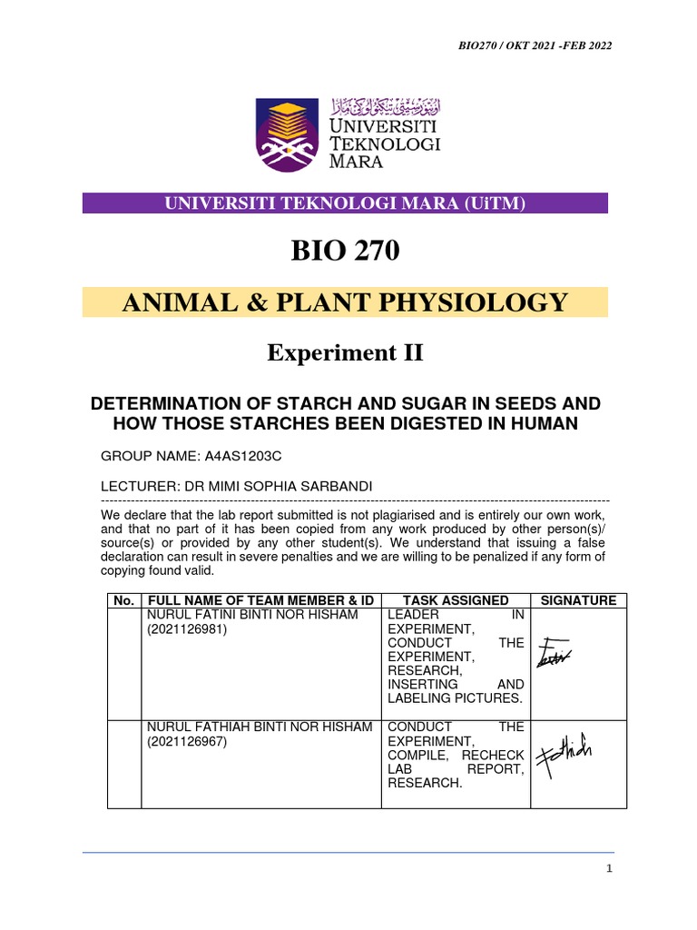 Bio270 Lab Report Starch PDF Starch Carbohydrates
