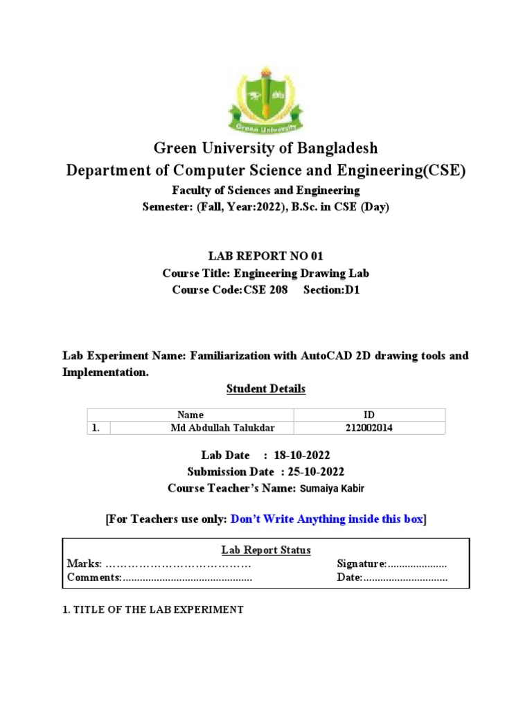 AutoCAD 2D Drawing Lab Report | PDF