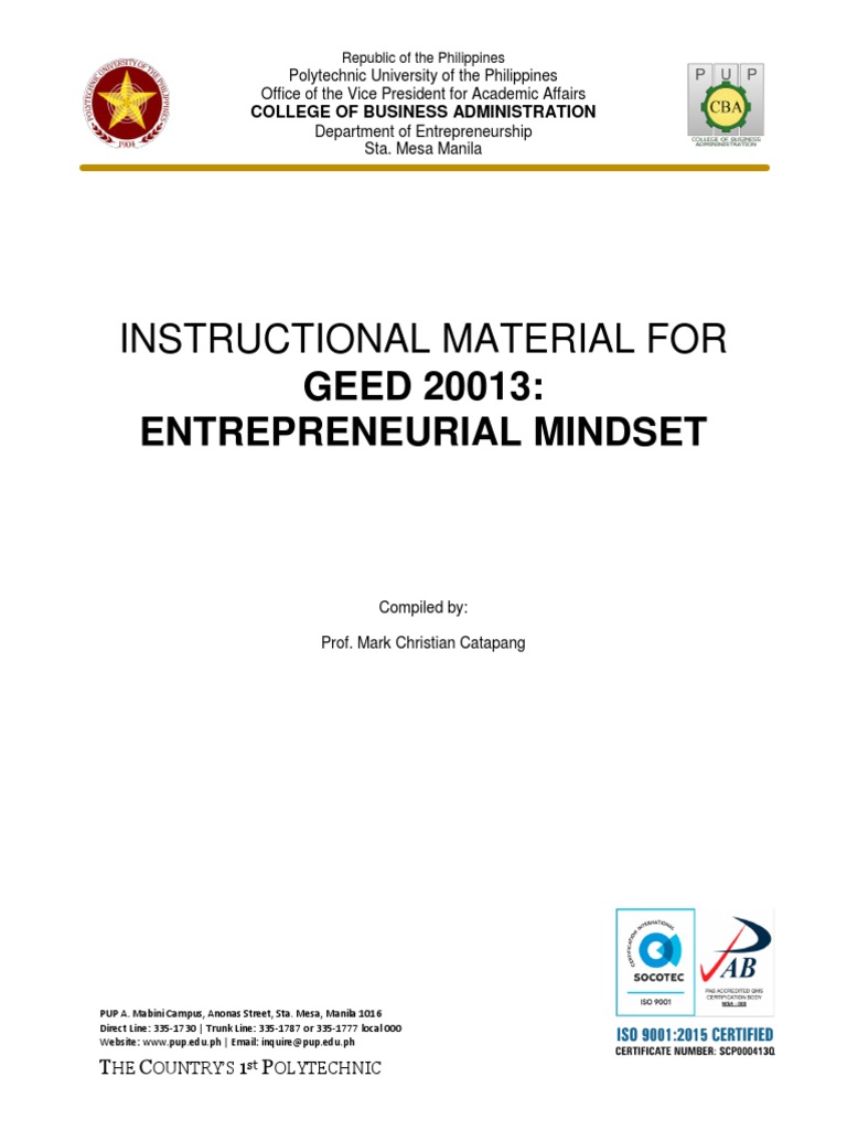 Entrepreneurial Mindset Pdf Entrepreneurship Mindset