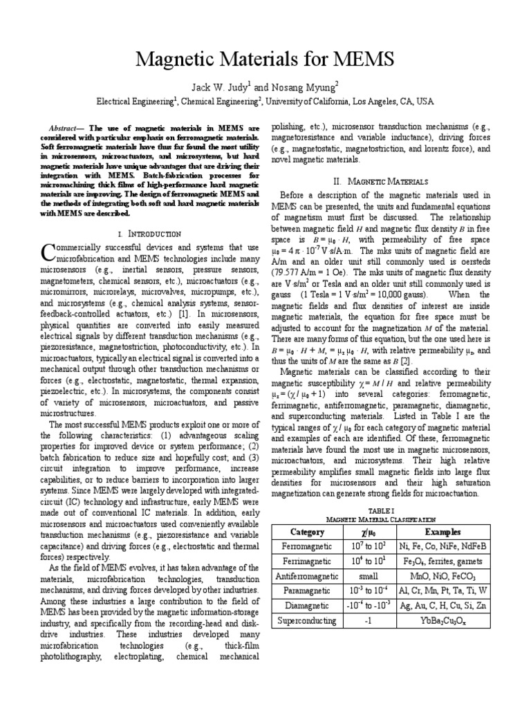 Materials For MEMS PDF Microelectromechanical Systems