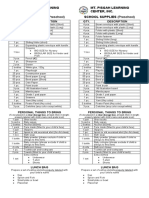 Mt. Pisgah Learning Center Preschool and Grade School Supplies List