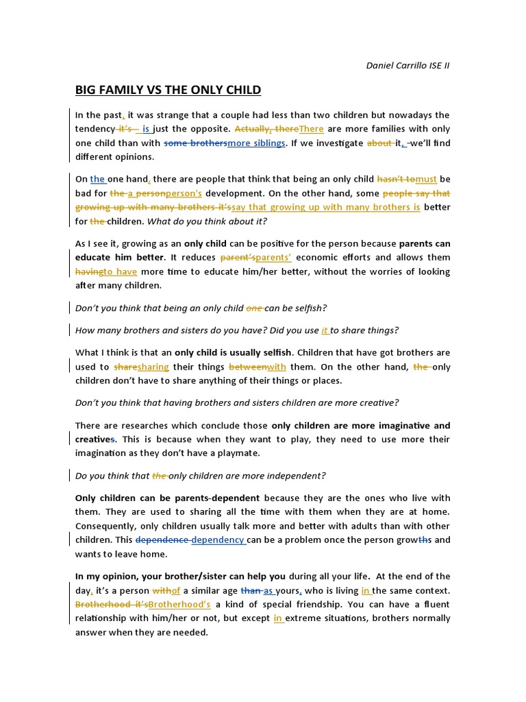 BIG FAMILY VS THE ONLY CHILD: Growing Up With or Without Siblings | PDF ...