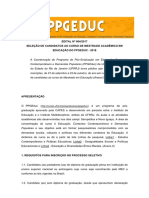 EDITAL #004/2017 Seleção de Candidatos Ao Curso de Mestrado Acadêmico em Educação Do Ppgeduc - 2018