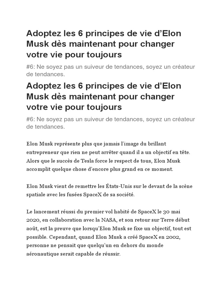 Adoptez Les 6 Principes de Vie D | PDF | Elon Musk | SpaceX