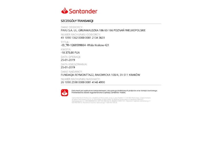 Potwierdzenie Santander PDF