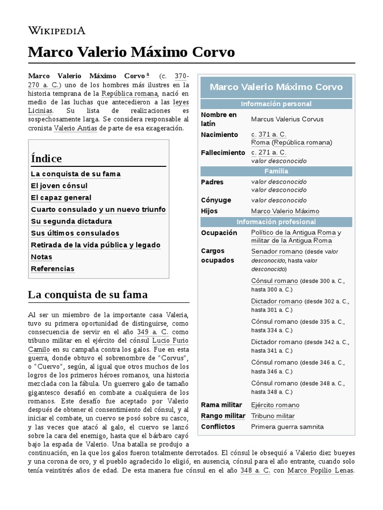 Marco Valerio Máximo Corvo PDF Europa antigua Civilizaciones clásicas