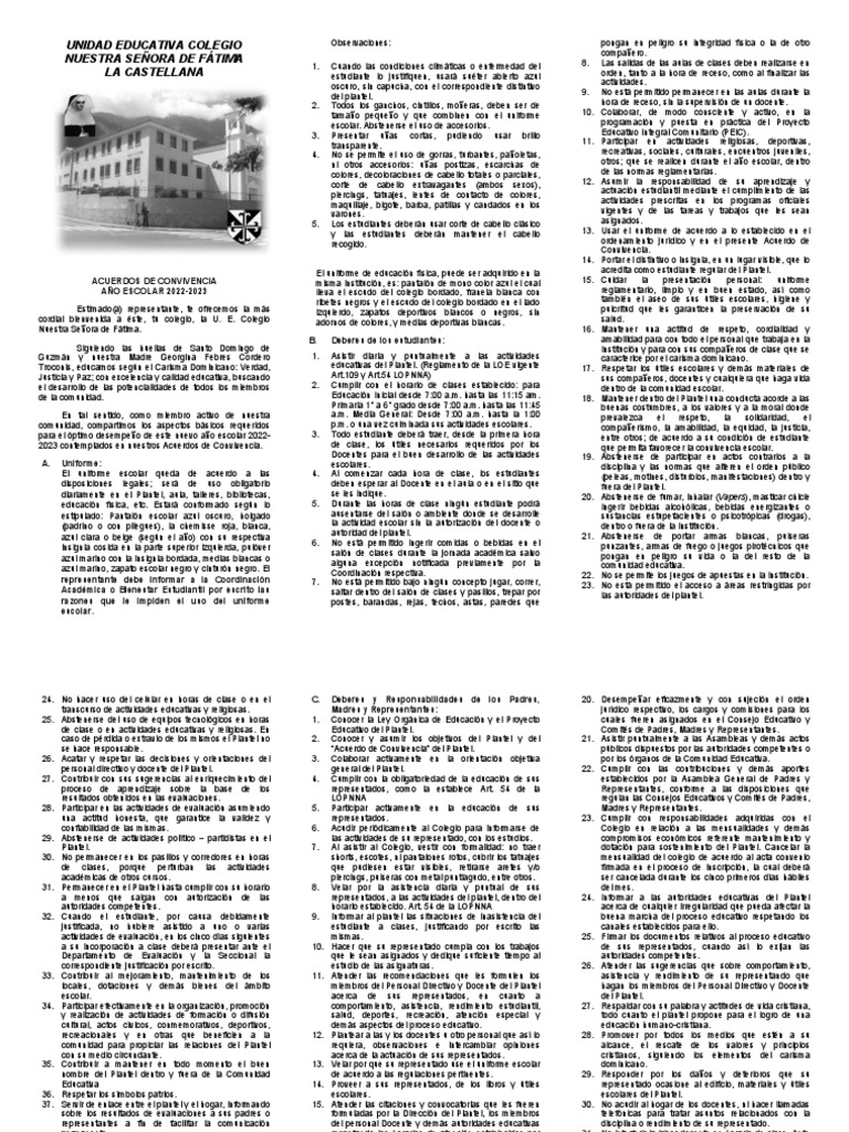 Acuerdos de Convivencia Escolar 2022-2023 | PDF | Regulación | Maestros